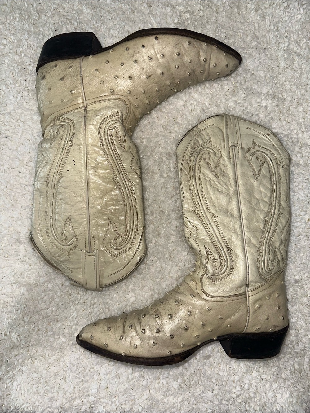 DURANGO OSTRICH Ivory Western Cowboy Boots with Embossed Stitching